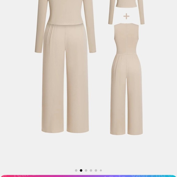 Solid Long Sleeve Open Front Top & Round Neck Tank Jumpsuit TWO-PIECE SET - Picture 2 of 6